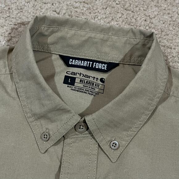 Carhartt Force Mens Lightweight Short Sleeve Shirt Dark Khaki Size Large - Picture 3 of 5